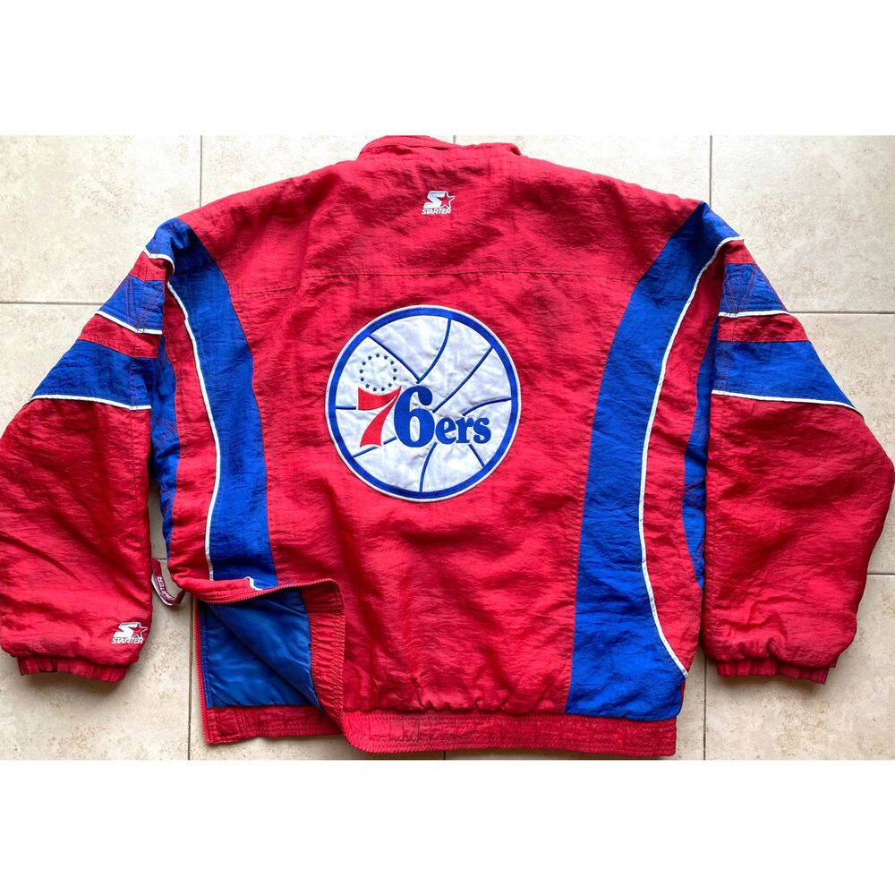 Philadelphia 76ers 90s STARTER puffer 1/2 Pullover jacket XL red Sixers NBA vtg